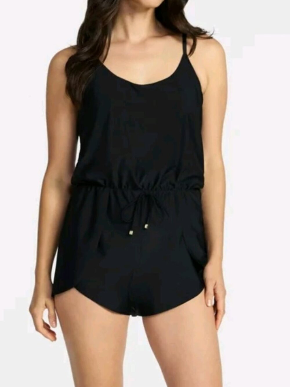 BLACK, TANK ROMPER ONE PIECE SWIMSUIT